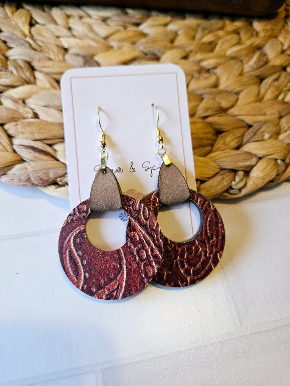 Rustic Western Tan Leather Hoop Earrings