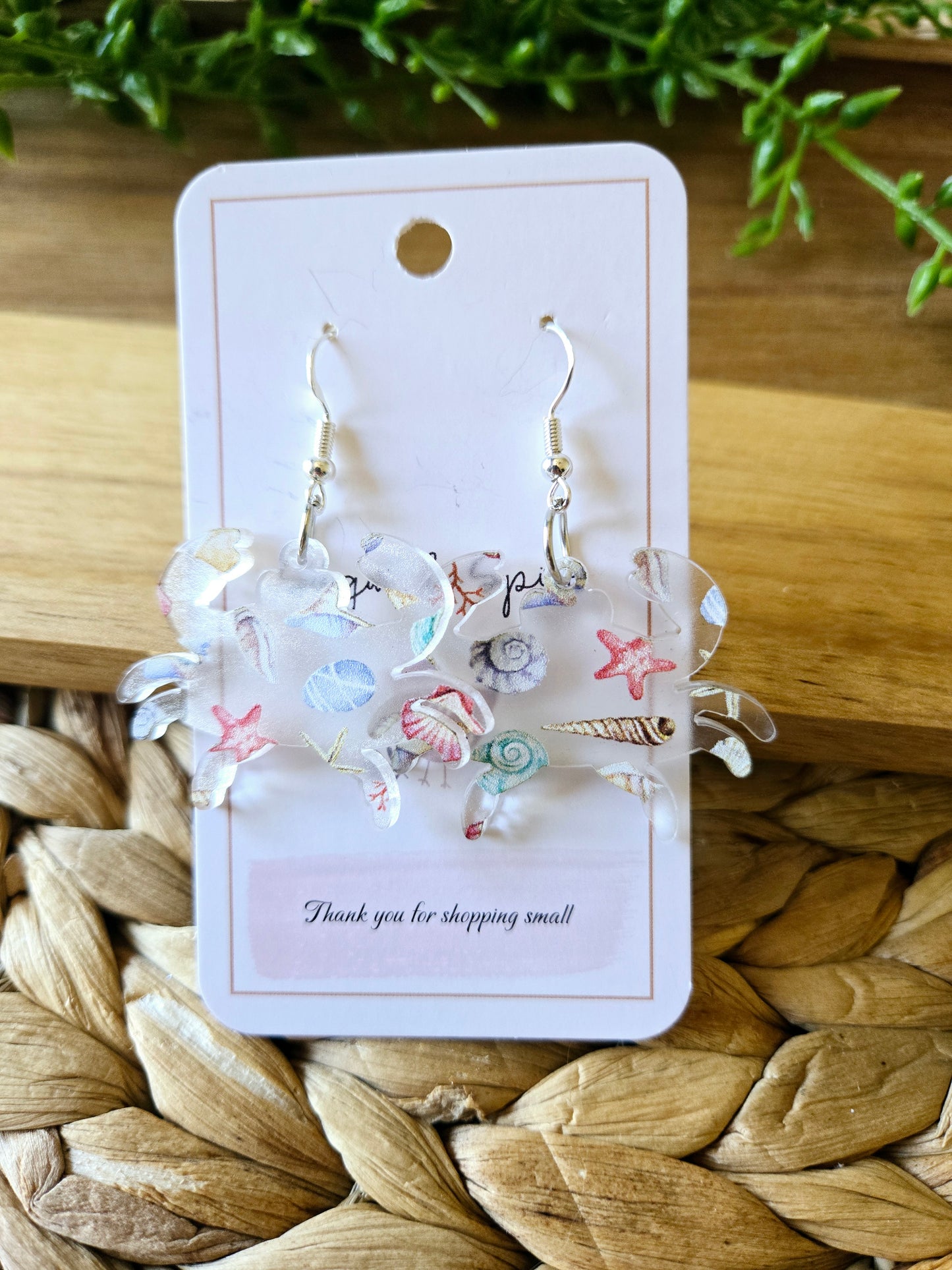 Sea Crab Acrylic Dangle Earrings, Beach Jewelry, Summer Vibes