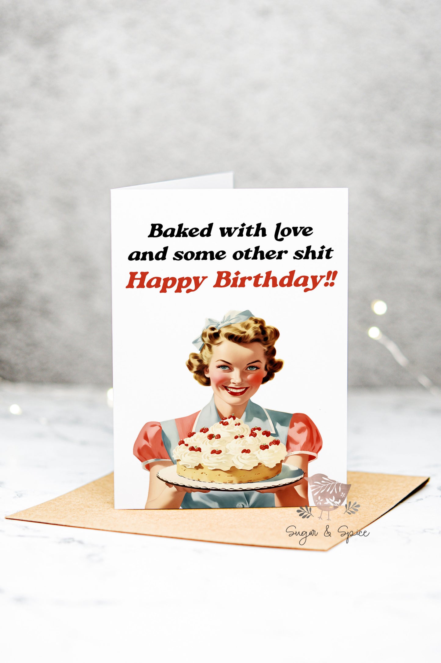 Birthday Cake Baked with Love Folded Blank Greeting Card
