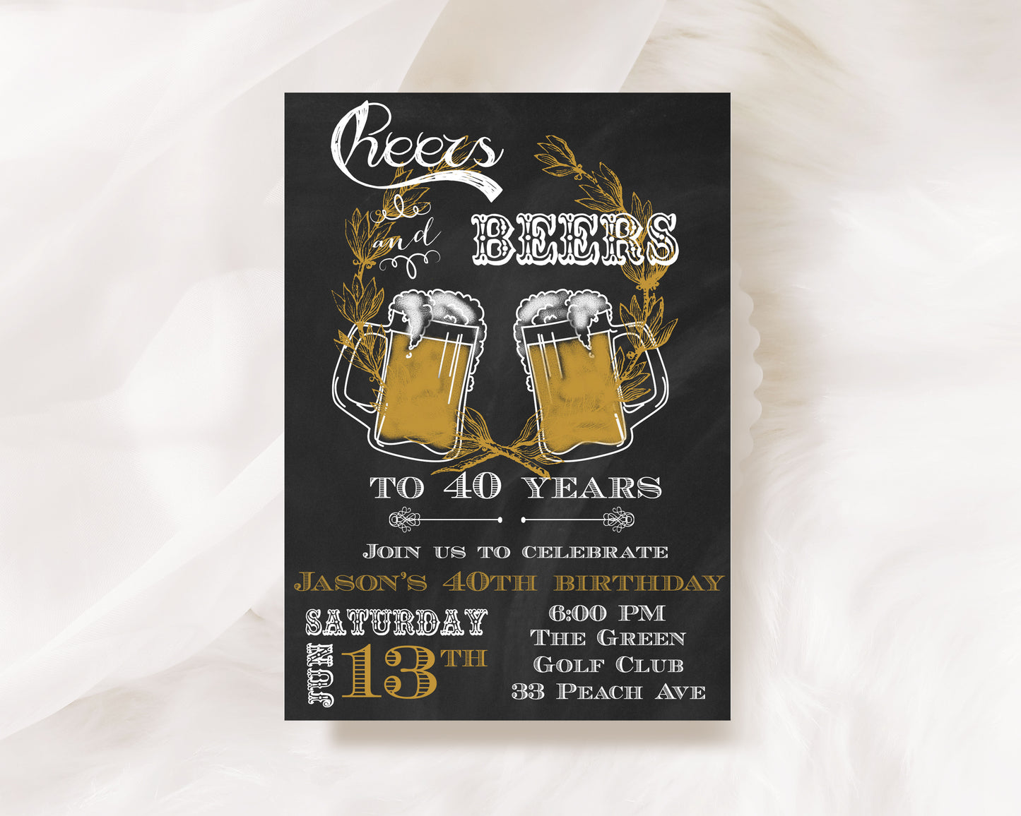 Cheers and Beers Chalkboard Adult Birthday Invitation