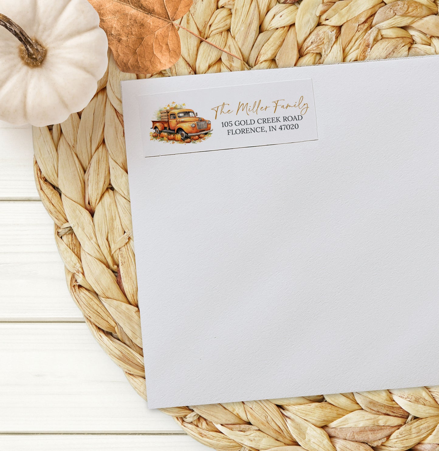 Orange Farm Truck Fall Pumpkin Return Address Sticker