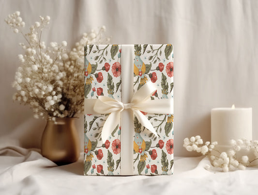 Botanical Floral Bird Wrapping Paper (5 Sheets)