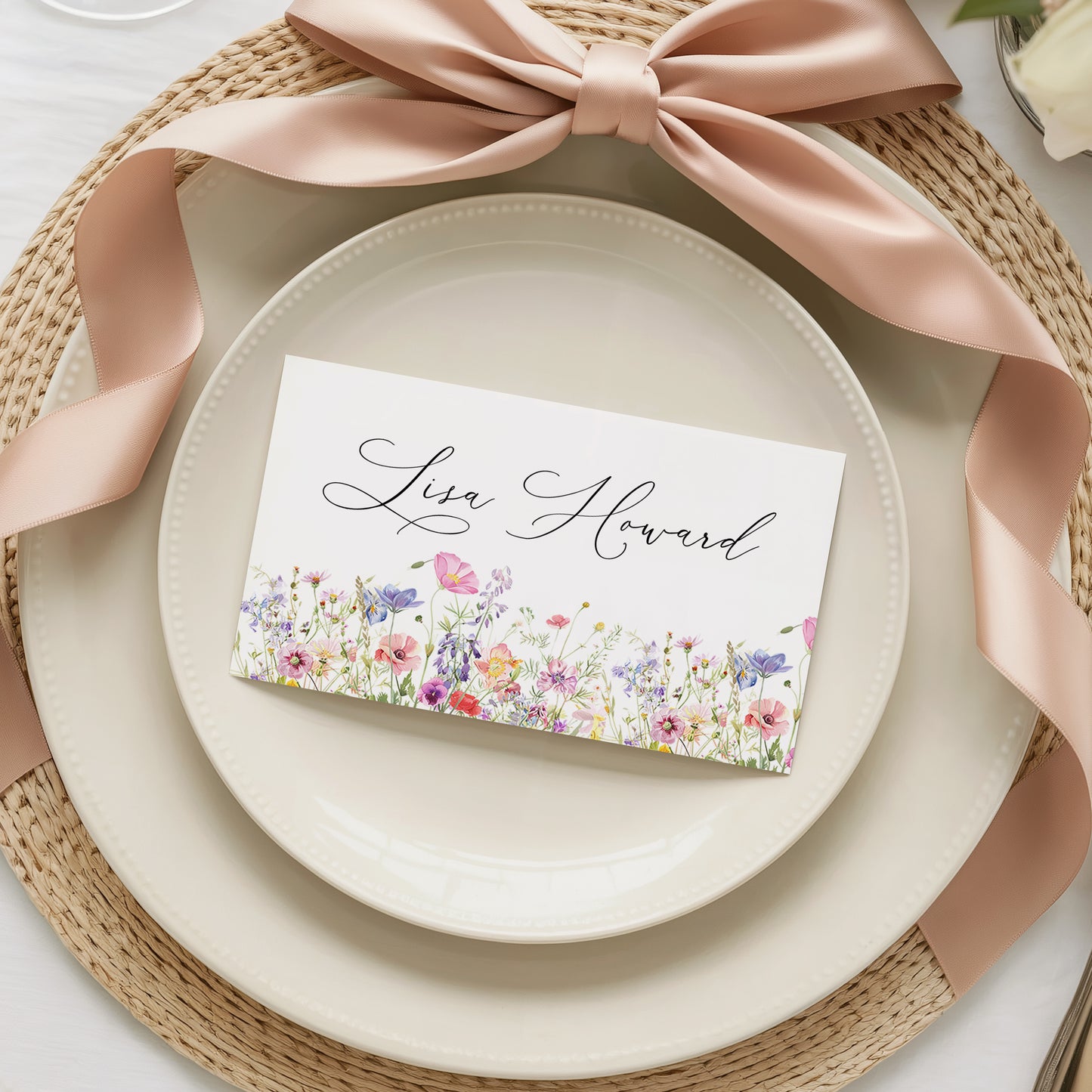 Custom Wildflower Table Folded Table Name Cards