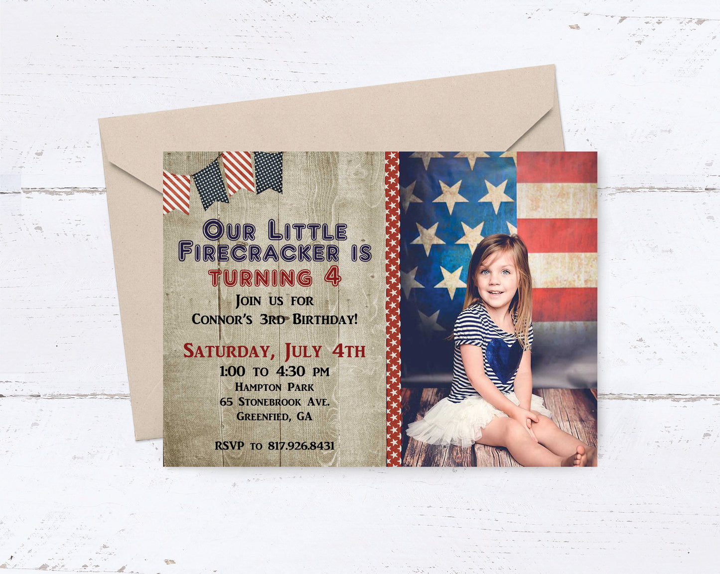 Our Little Firecracker is Turning 1 Birthday Invitation - Fourth of July