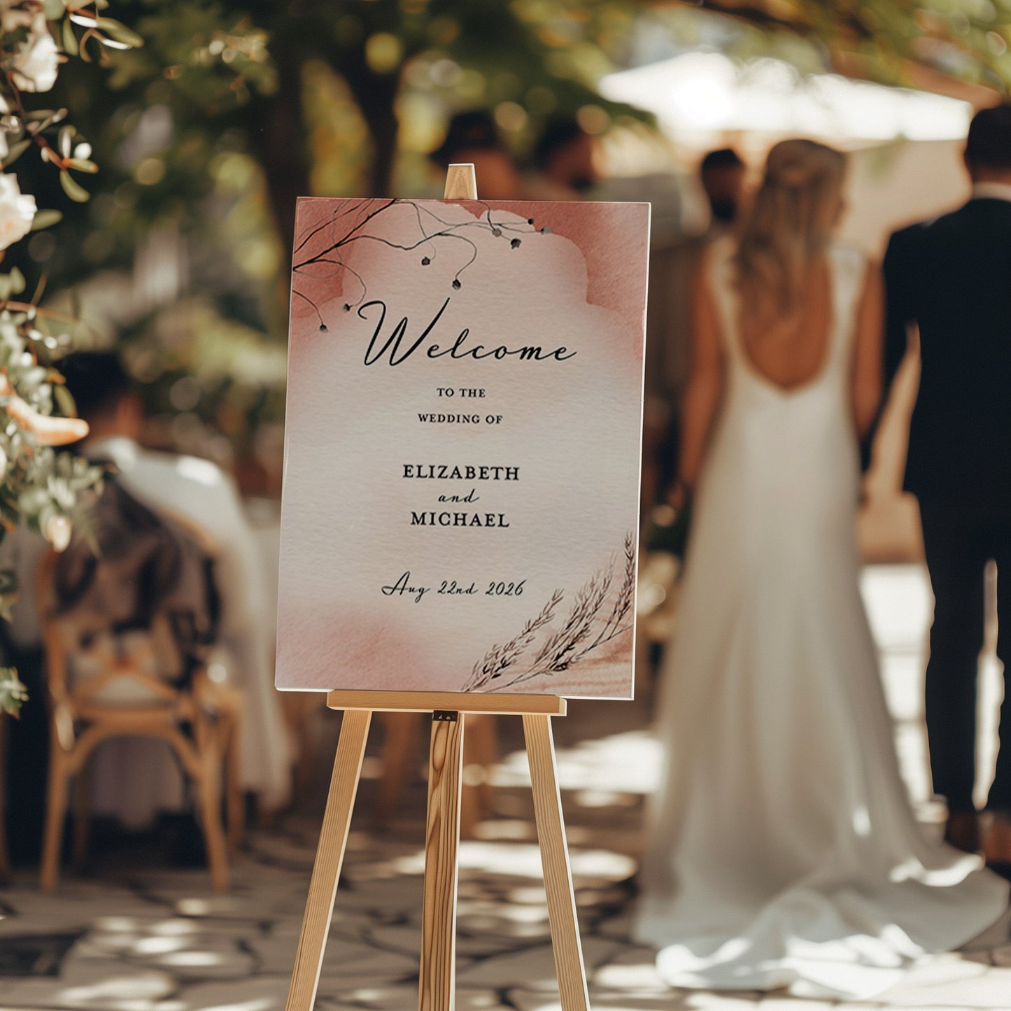 Modern Boho Watercolor Wedding Welcome Sign