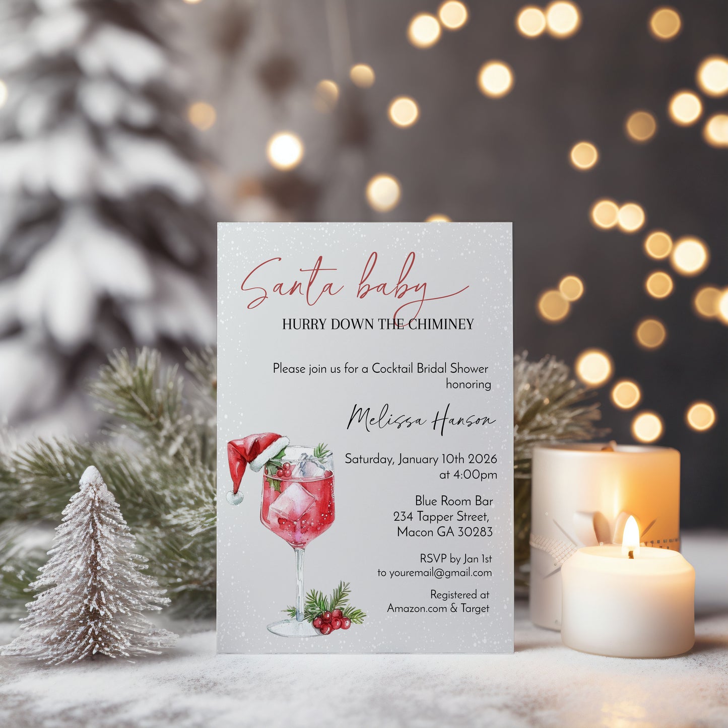 Santa Baby Cocktail Bridal Shower Invitation Template Editable Invitation Corjl Digital Download