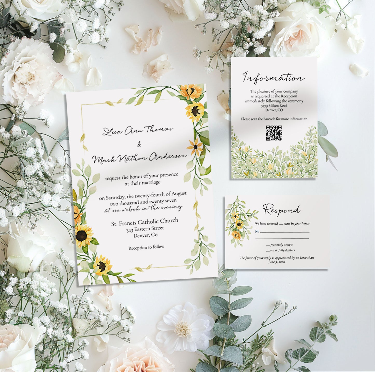 Summer Sunflower Wedding Invitation Suite