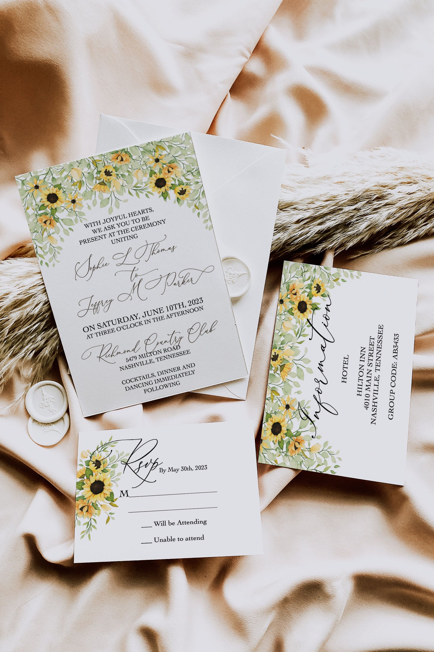 Yellow Sunflower Garden Wedding Invitation Suite