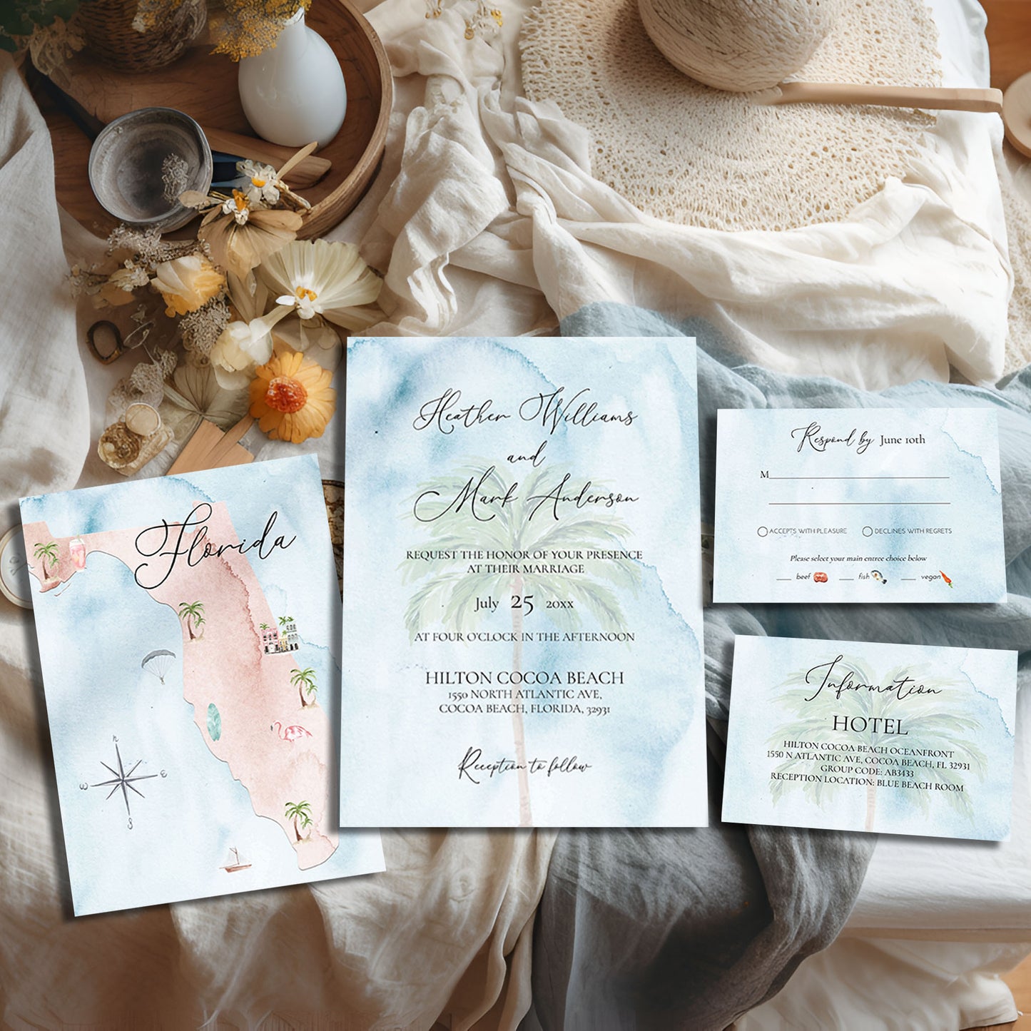 Watercolor Florida Tropical Wedding Invitation Suite