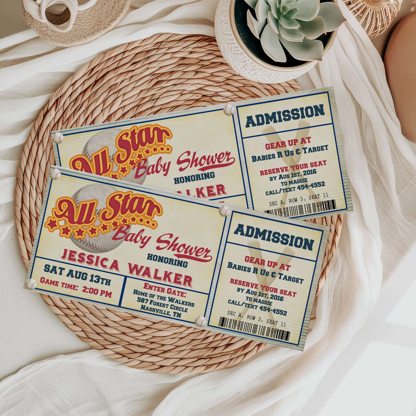 All Star Baseball Ticket Baby Shower Invitation
