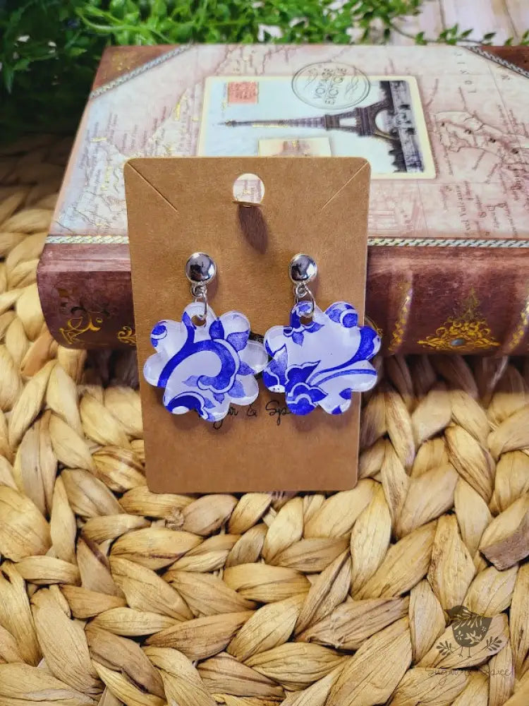 China Blue Flower Acrylic Silver Earrings - Premium from Sugar and Spice Invitations - Just $11.25! Shop now at Sugar and Spice Paper