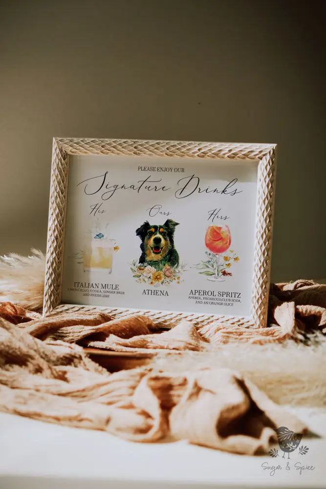 Elegant Floral His Hers and Ours Pet Signature Drink Sign - Premium from Sugar and Spice Invitations - Just $25! Shop now at Sugar and Spice Paper
