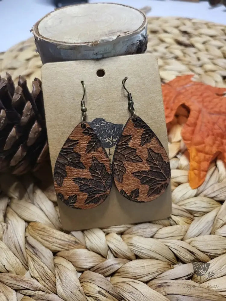 Engraved Maple Leaf Wood Earrings - Premium from Sugar and Spice Invitations - Just $11.25! Shop now at Sugar and Spice Paper