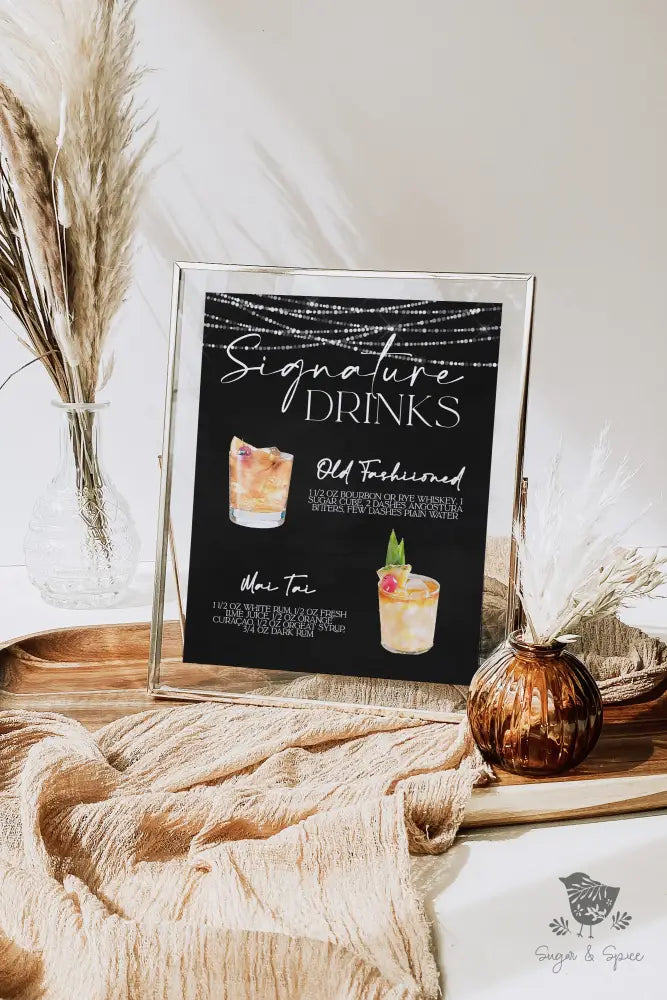 Hanging Lights His and Hers Signature Drink Sign - Premium from Sugar and Spice Invitations - Just $35! Shop now at Sugar and Spice Paper