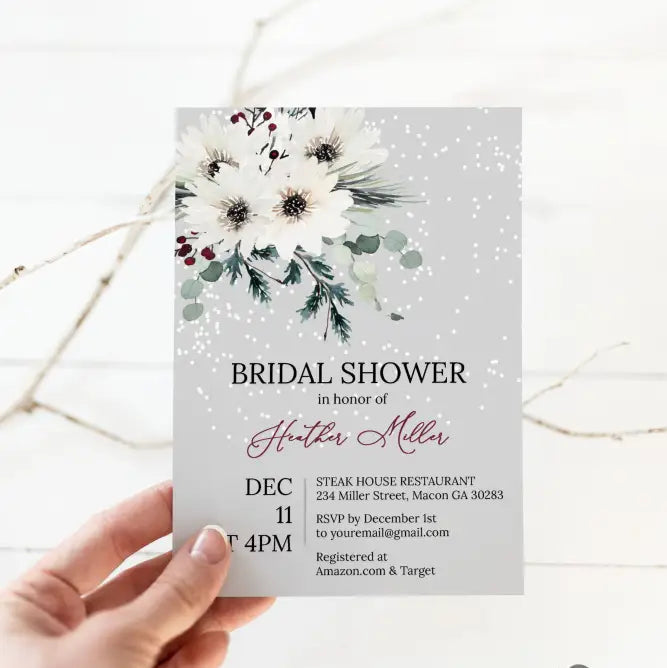 Holiday Floral Snow Bridal Shower Invitation - Premium from Sugar and Spice Invitations - Just $1.95! Shop now at Sugar and Spice Paper