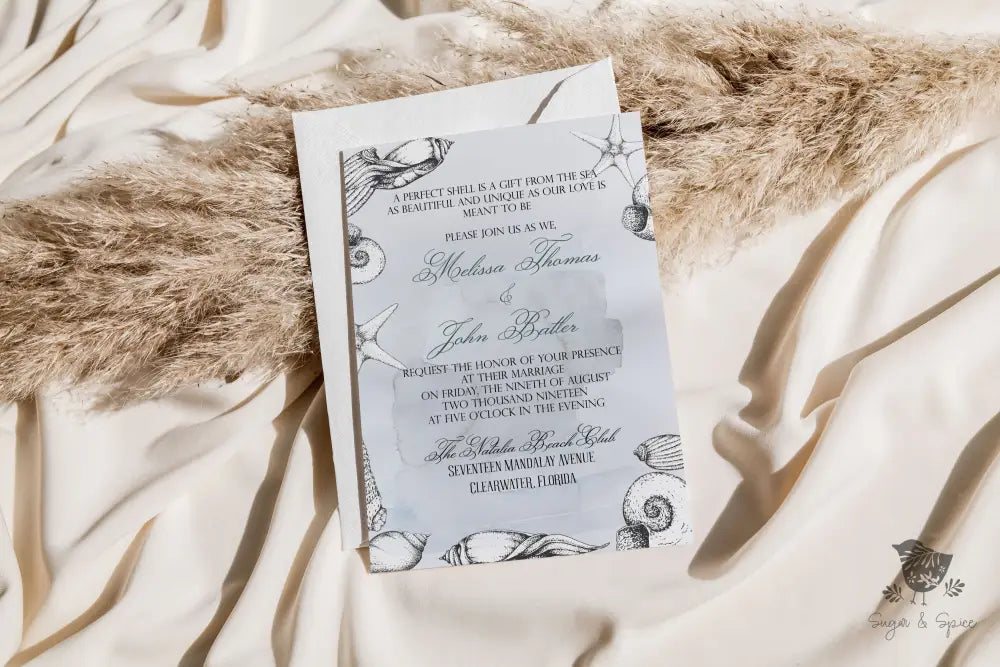Shell Watercolor Beach Wedding Invitation - Premium from Sugar and Spice Invitations - Just $2.10! Shop now at Sugar and Spice Paper