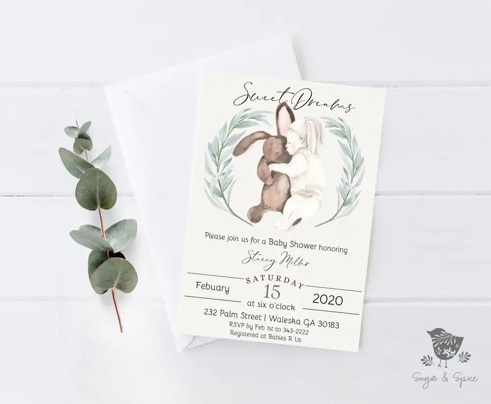 Sweet Dreams Bunny Baby Shower Invitation - Premium from Sugar and Spice Invitations - Just $1.95! Shop now at Sugar and Spice Paper
