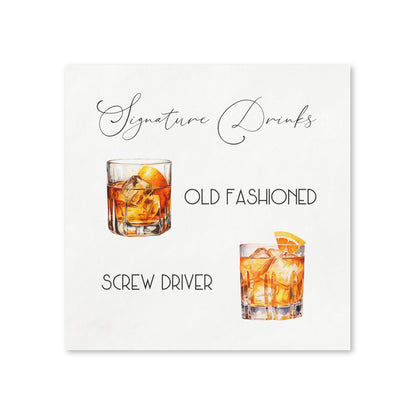 Signature Drink His & Hers White Coined Napkins