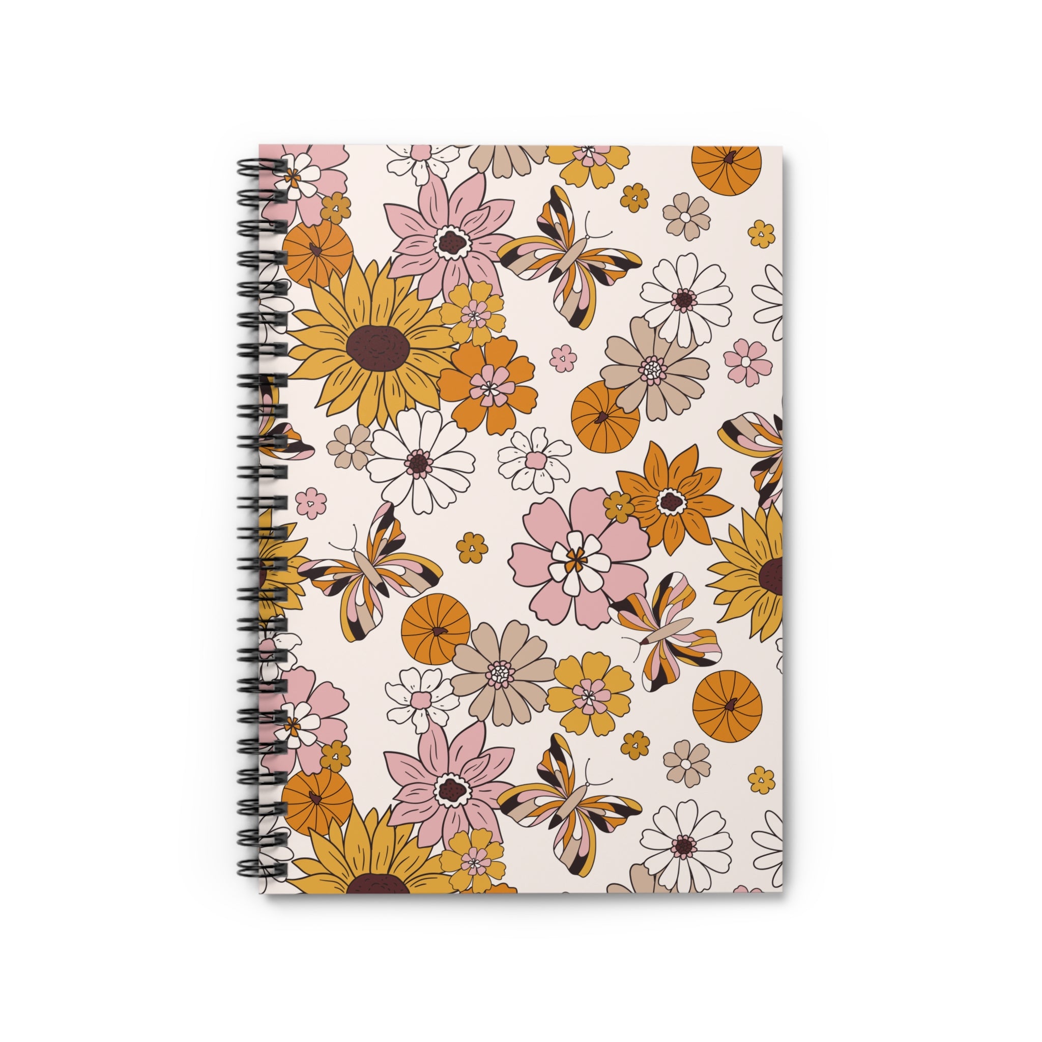 Floral Vintage Spiral Notebook — Pink & Mustard Daisy Ruled Journal