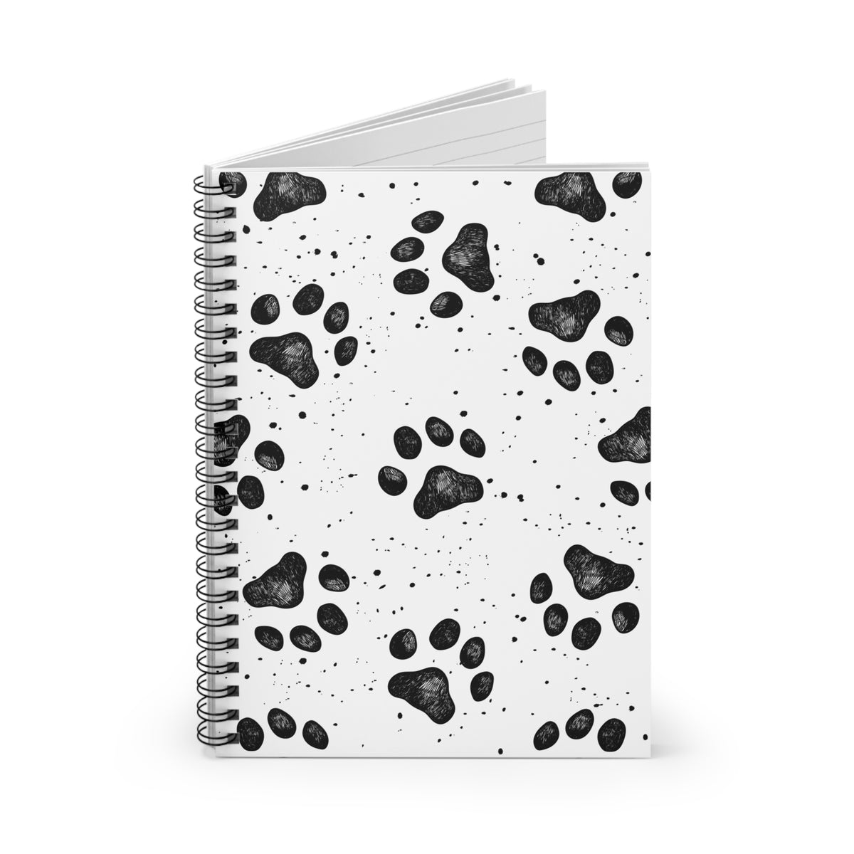 Paw Print Spiral Notebook — Black & White Cute Animal Journal (Ruled)