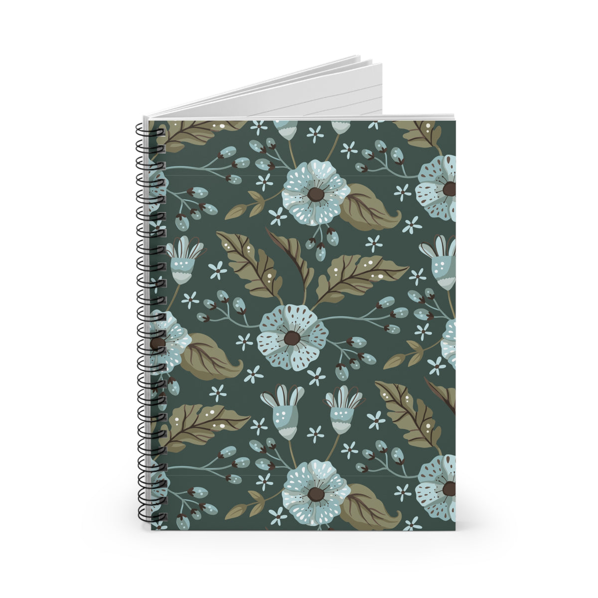 Floral Spiral Notebook — Teal Vintage Flower Ruled Journal