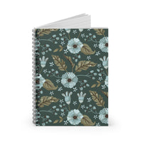 Floral Spiral Notebook — Teal Vintage Flower Ruled Journal