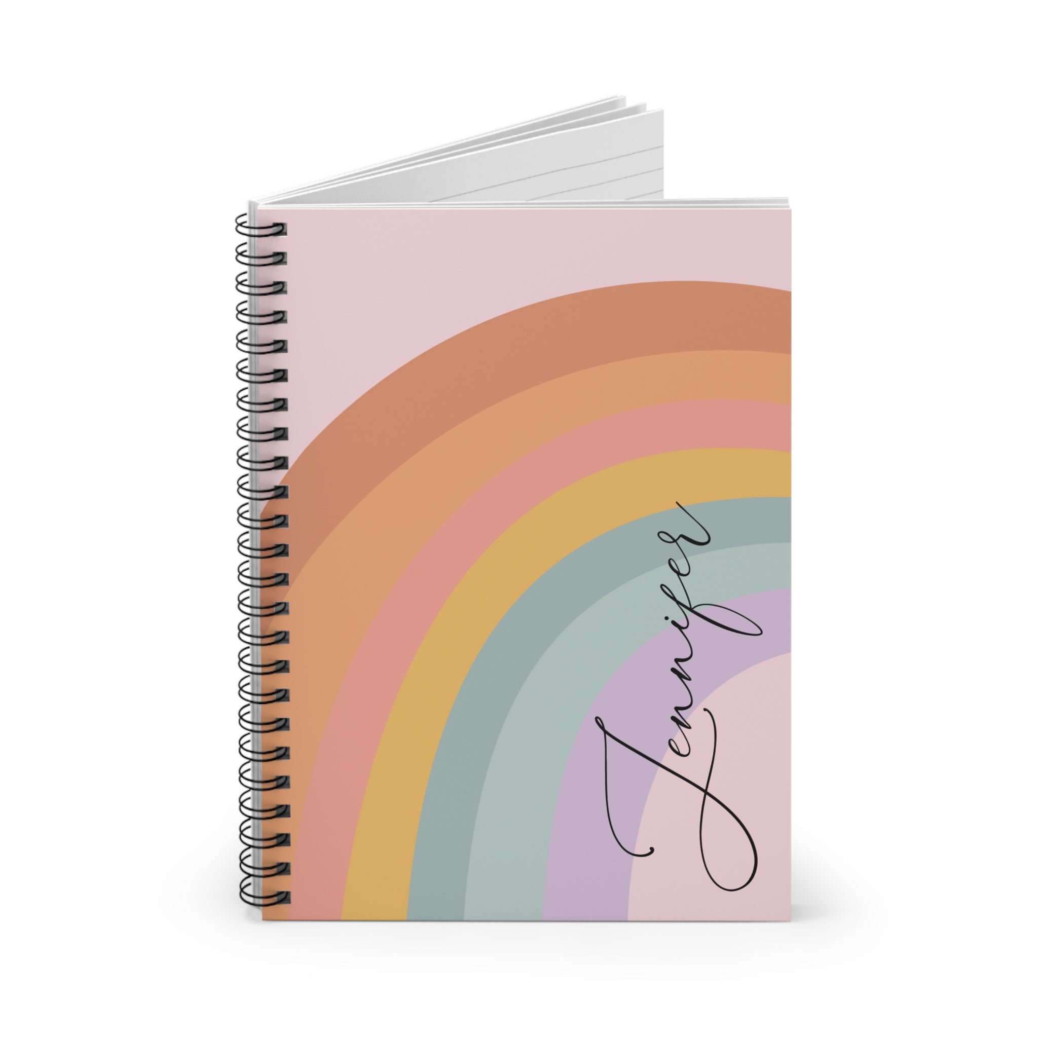Personalized Pastel Rainbow Spiral Notebook — Custom Name Ruled Journal
