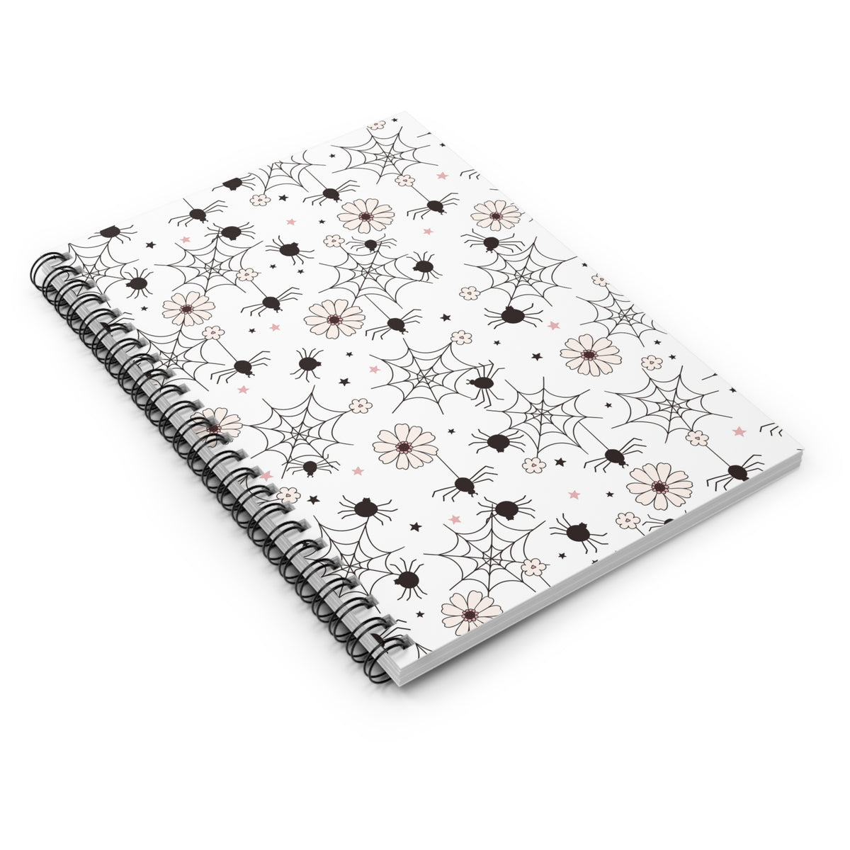 Spooky Floral Spider Pattern Notebook | Spiral Ruled Journal