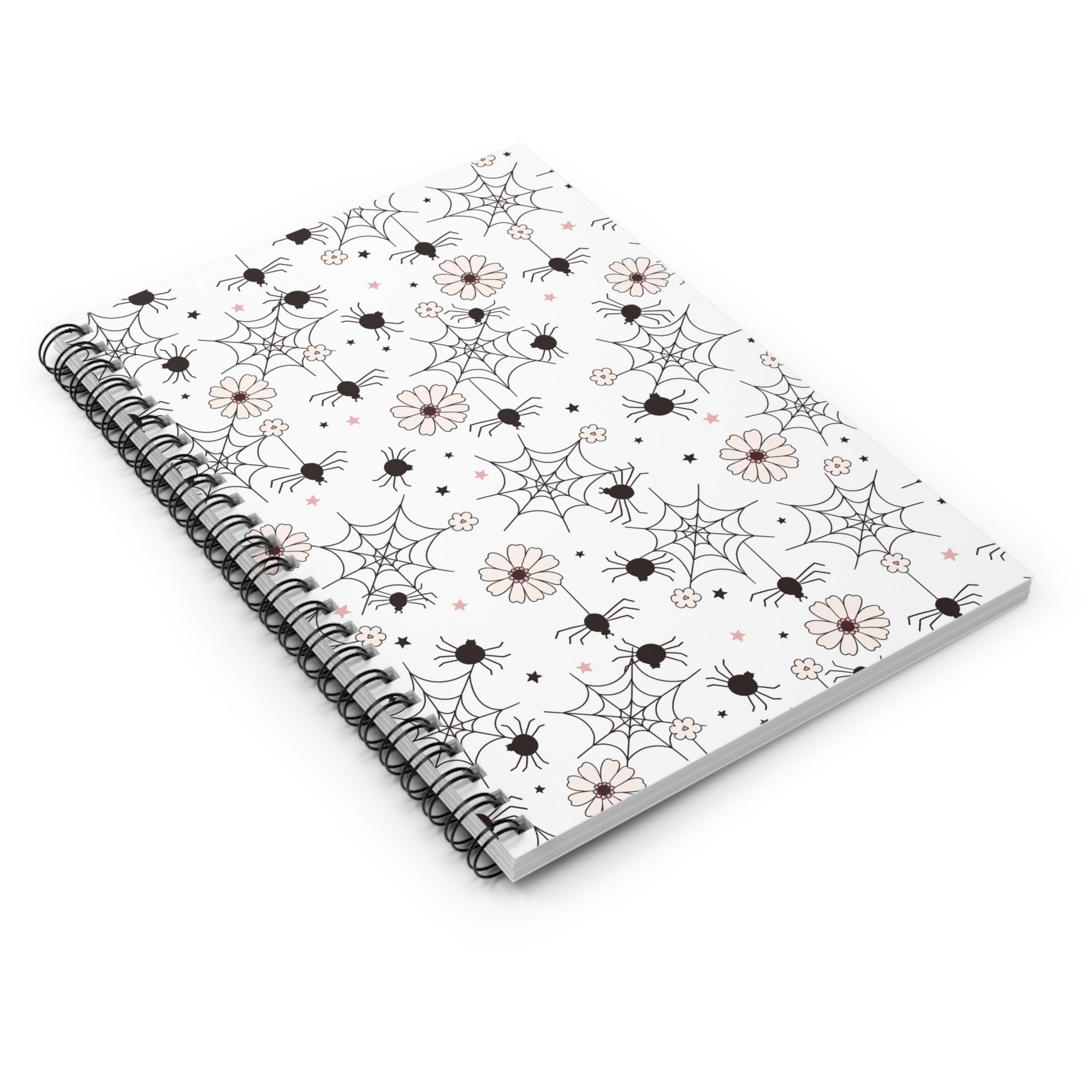 Spooky Floral Spider Pattern Notebook | Spiral Ruled Journal