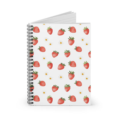 Strawberry Pattern Spiral Notebook — Ruled Journal for School & Notes