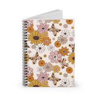 Floral Vintage Spiral Notebook — Pink & Mustard Daisy Ruled Journal