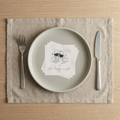 Cocktail Cheers Napkins — “Cheers to the happy couple” Wedding Cocktail Napkins