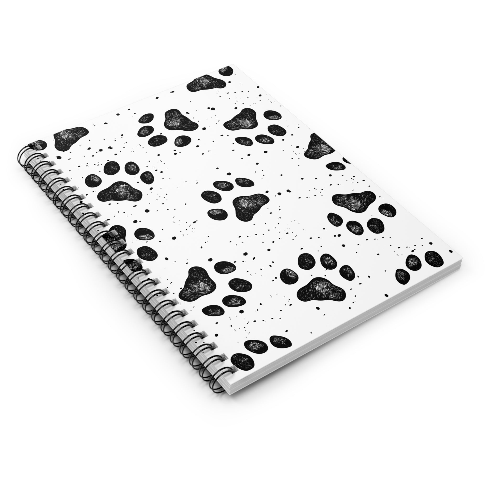 Paw Print Spiral Notebook — Black & White Cute Animal Journal (Ruled)