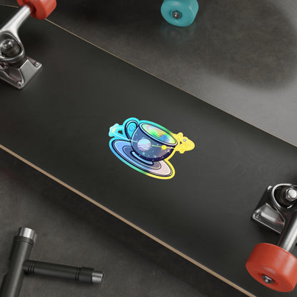 Holographic Space Tea Cup Stickers — Die-Cut Planet Tea