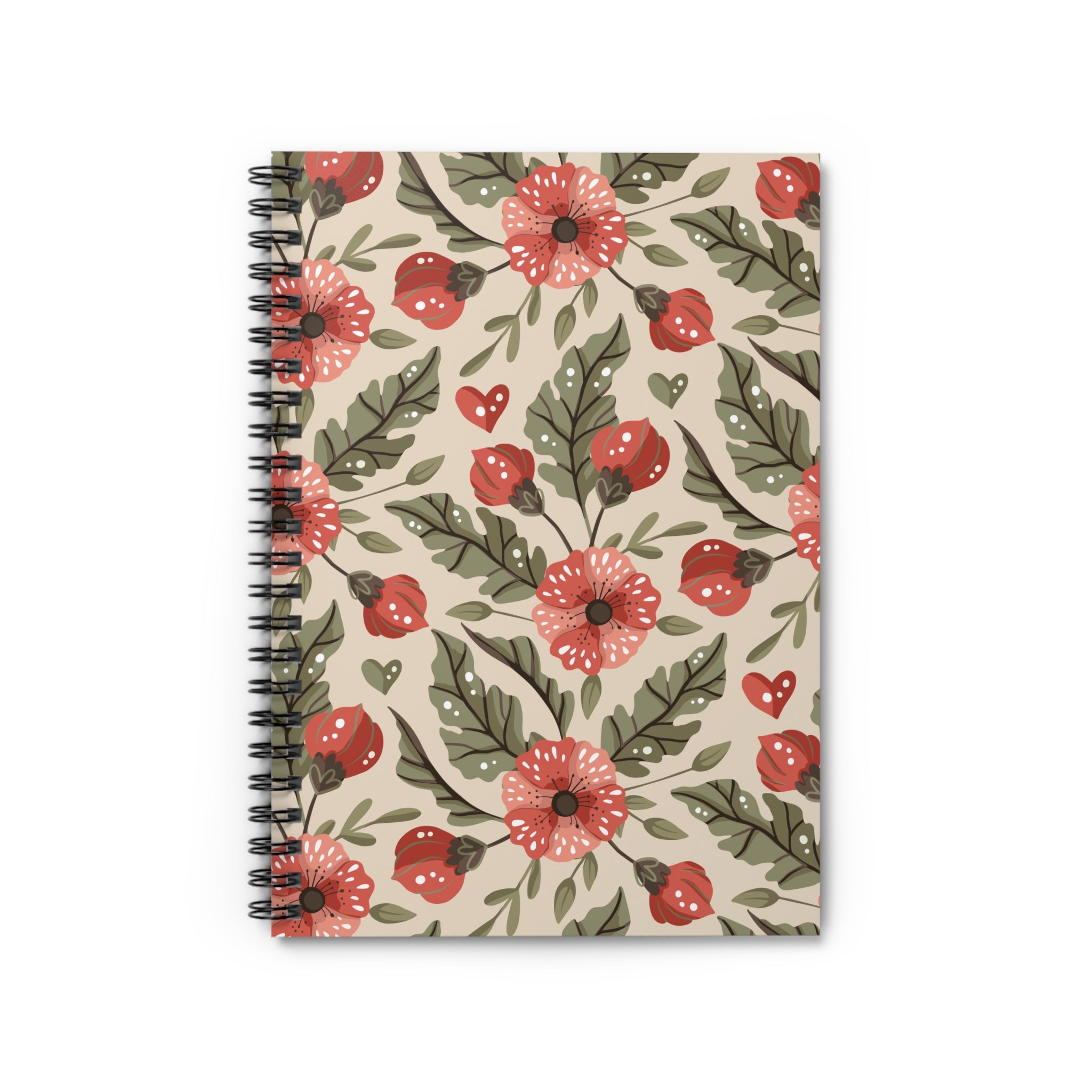 Floral Spiral Notebook — Red Wildflower Ruled Journal