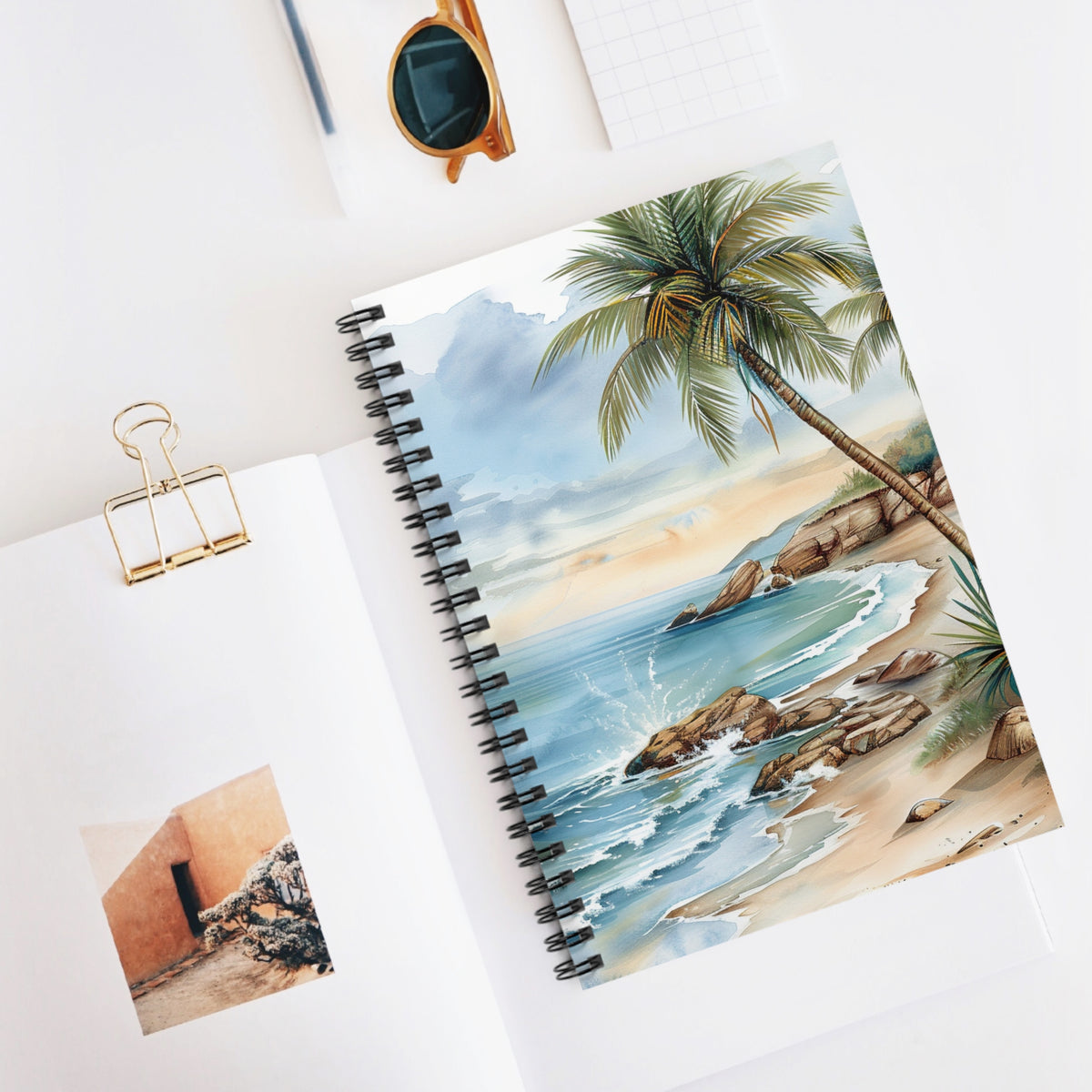 Coastal Palm Beach Spiral Notebook — Ruled Journal with Tropical Seascape Cover