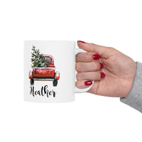 Personalized Red Truck Christmas Mug Vintage Farmhouse Holiday Coffee Cup