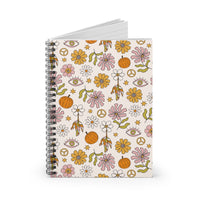 Floral Boho Spiral Notebook — Daisies, Pumpkins & Peace Sign Ruled Journal
