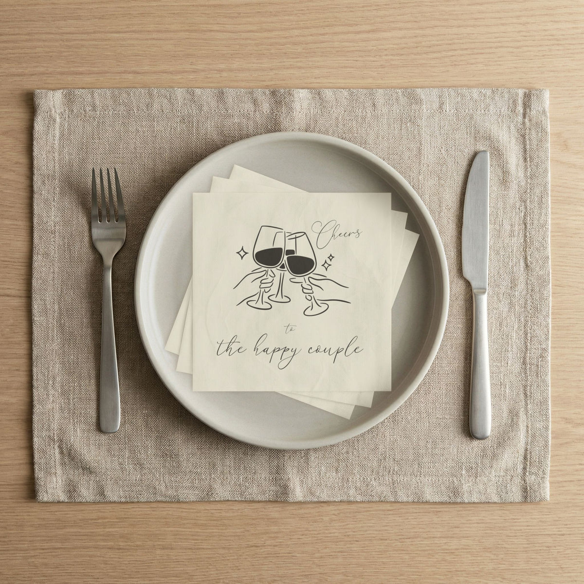 Cocktail Cheers Napkins — “Cheers to the happy couple” Wedding Cocktail Napkins