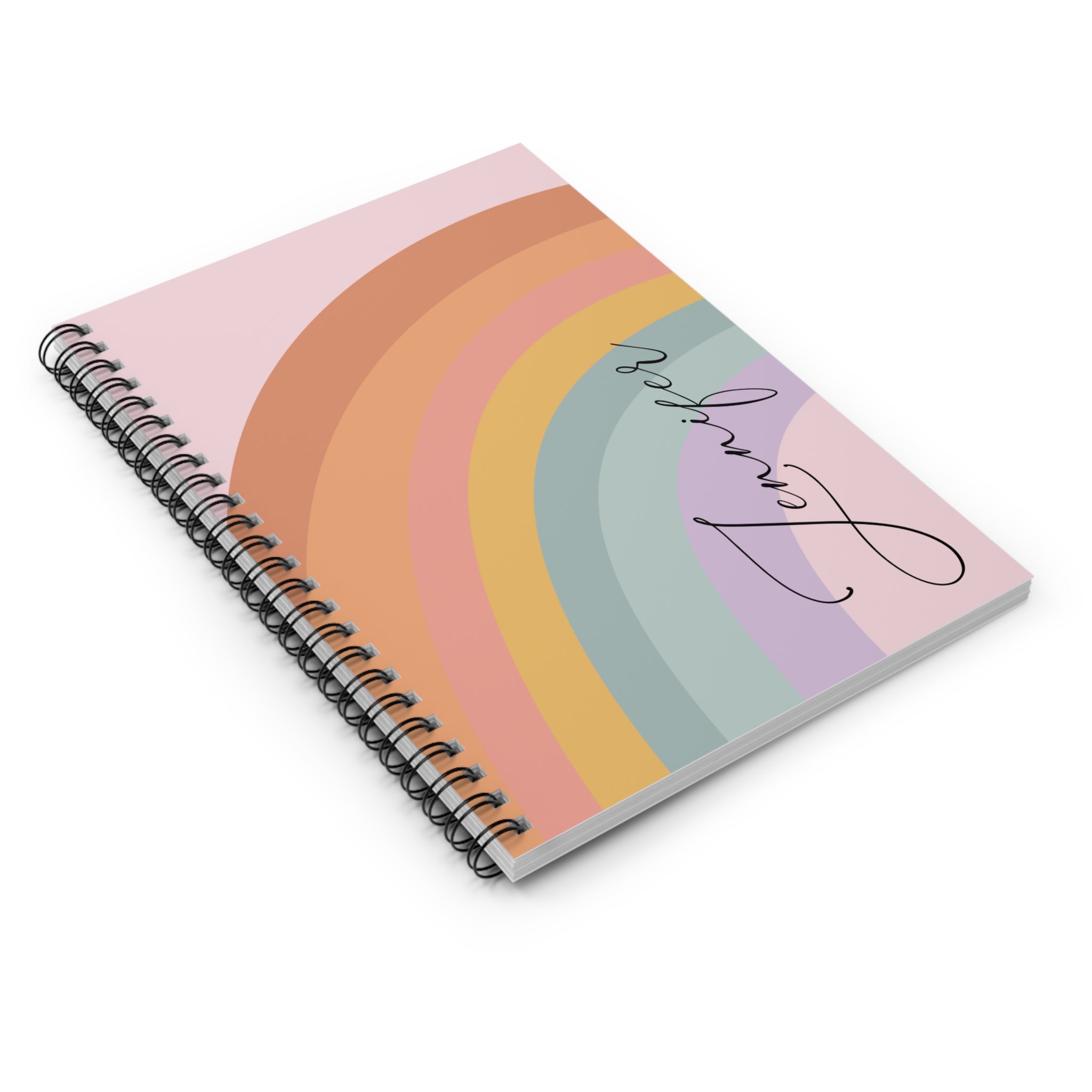 Personalized Pastel Rainbow Spiral Notebook — Custom Name Ruled Journal