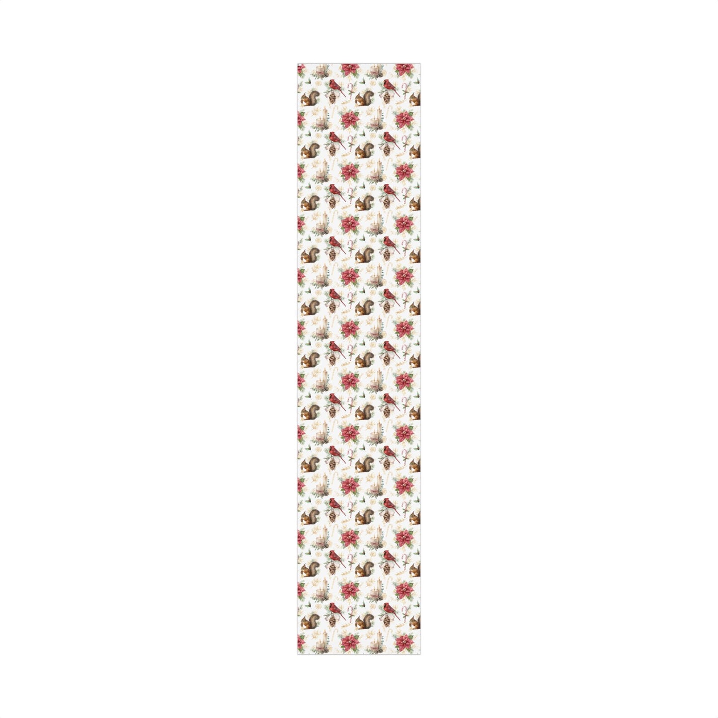 Holiday Woodland Gift Wrap Paper — Cardinal, Squirrel & Poinsettia Christmas Wrapping