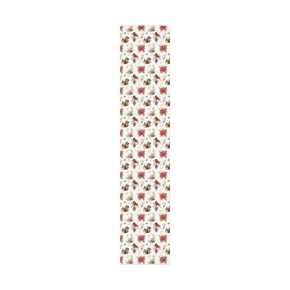 Holiday Woodland Gift Wrap Paper — Cardinal, Squirrel & Poinsettia Christmas Wrapping