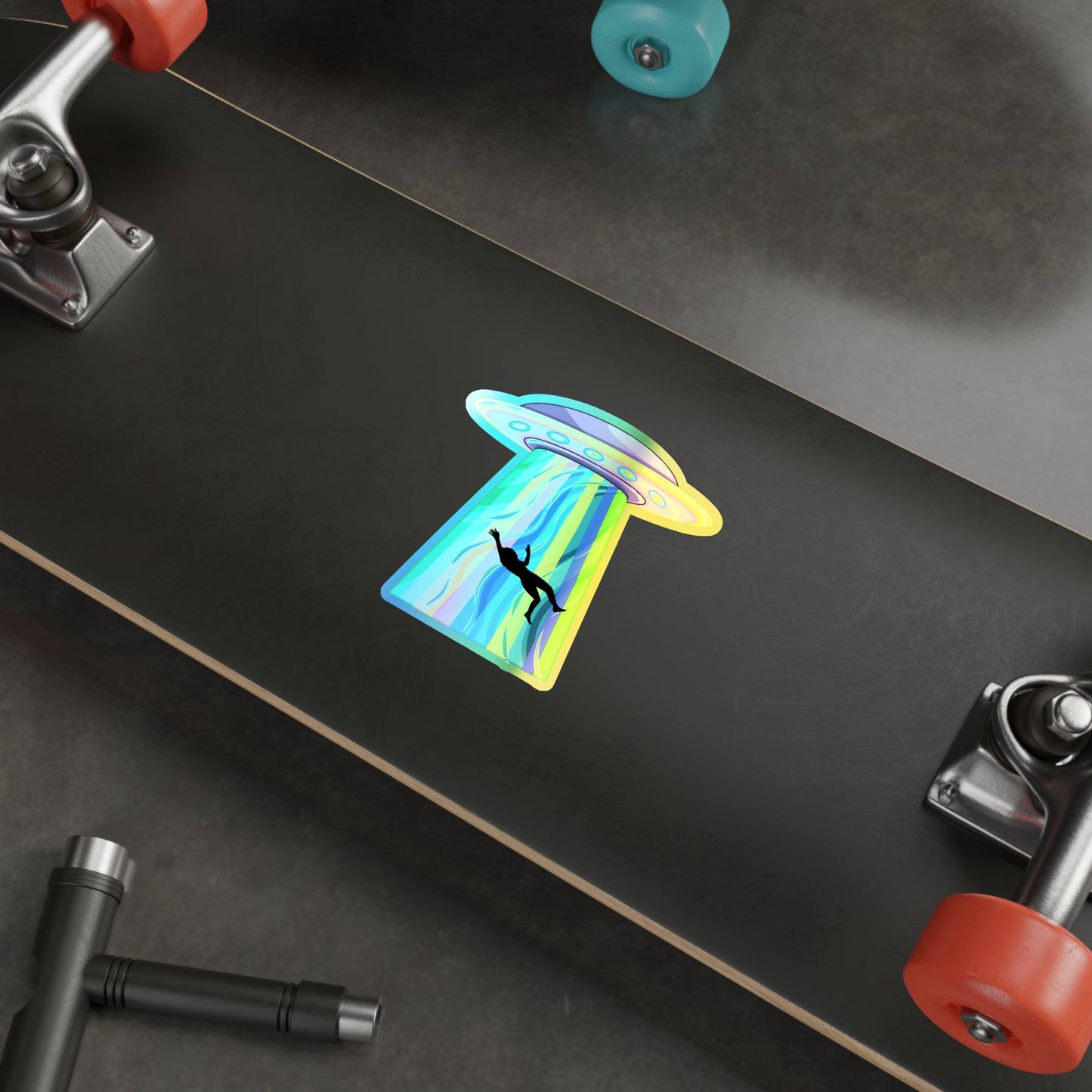 UFO Abduction Holographic Stickers — Die-Cut Iridescent Alien Beam Decal