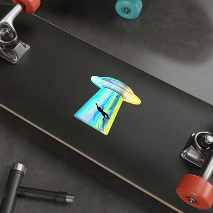 UFO Abduction Holographic Stickers — Die-Cut Iridescent Alien Beam Decal