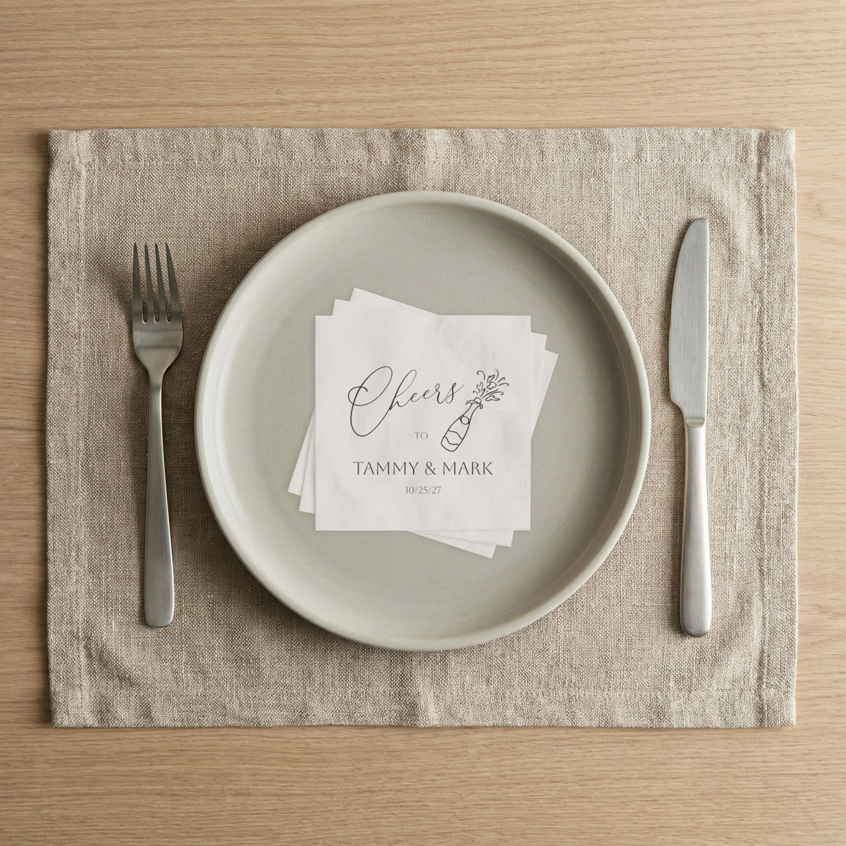 Let's Toast Napkins — Personalized Wedding Cocktail Napkins with Champagne Design