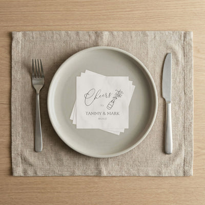 Let's Toast Napkins — Personalized Wedding Cocktail Napkins with Champagne Design