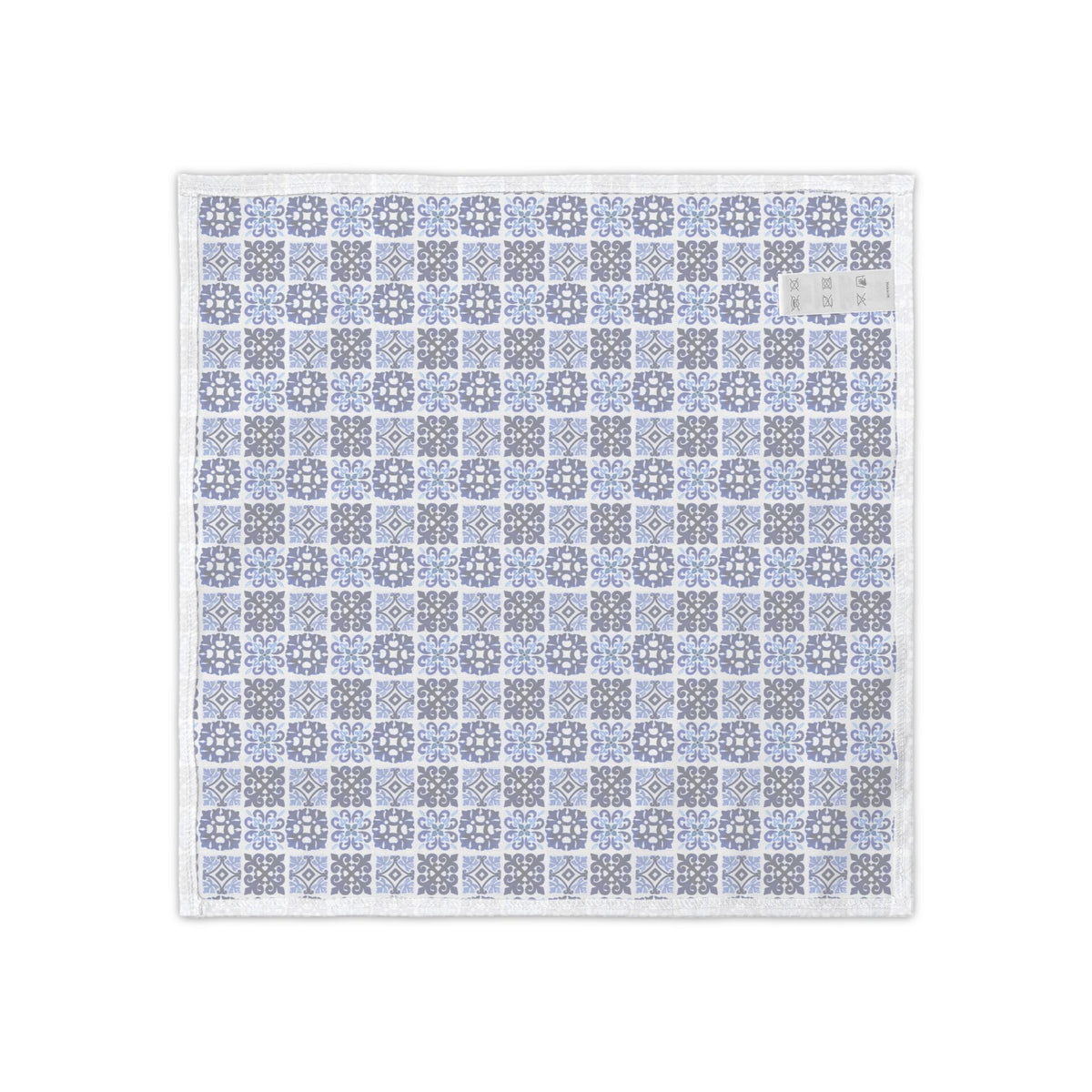 Blue Tile Pattern Cloth Napkin Set (4) — Vintage Mediterranean Dinner Napkins