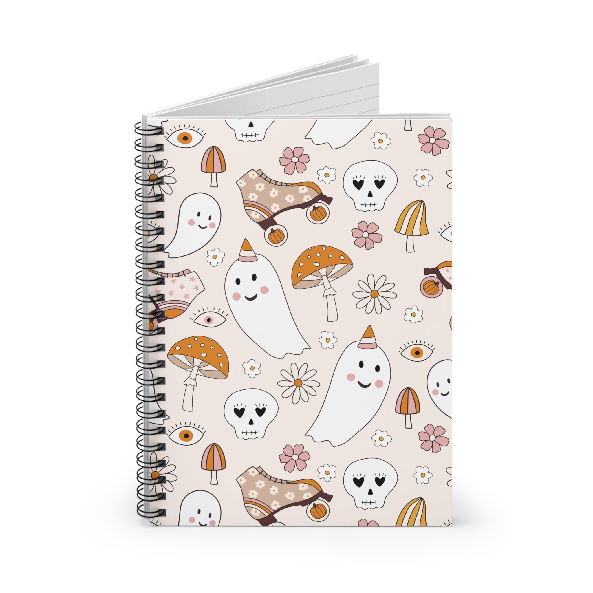 Cute Halloween Ghost Spiral Notebook — Pastel Spooky Doodle Ruled Journal