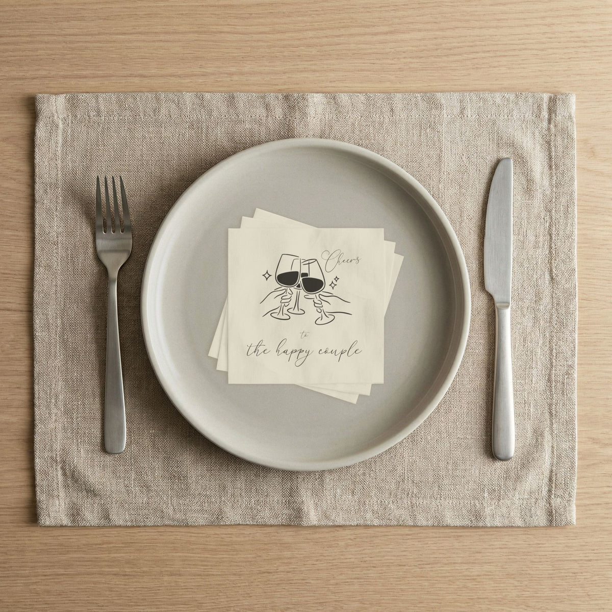 Cocktail Cheers Napkins — “Cheers to the happy couple” Wedding Cocktail Napkins