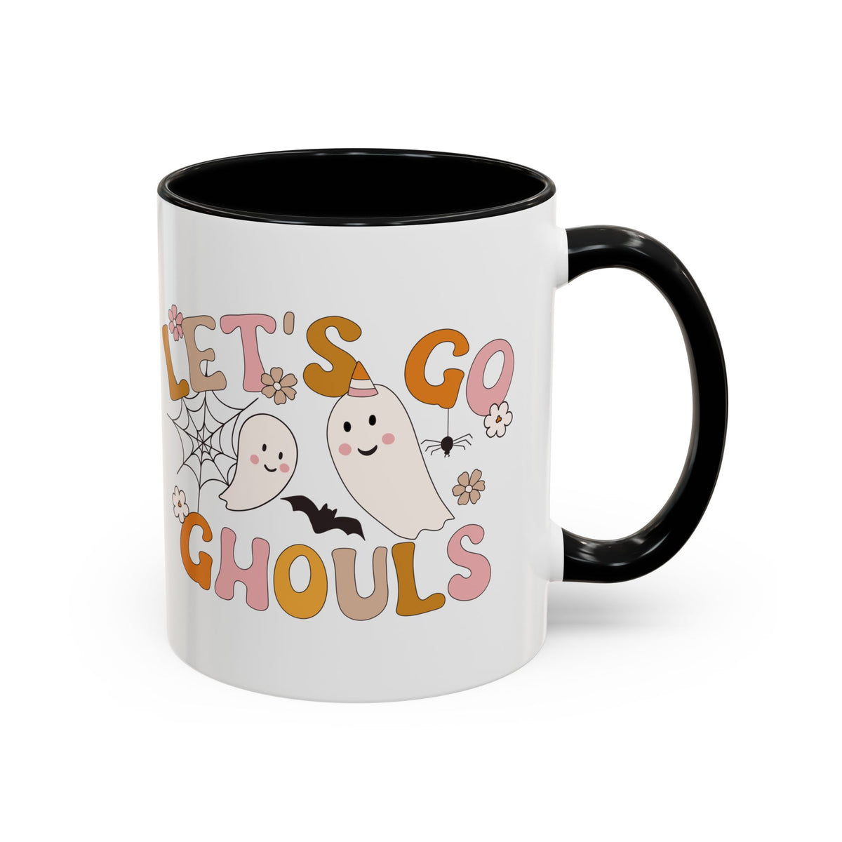 Let’s Go Ghouls Accent Coffee Mug — Cute Retro Halloween Ghosts (11/15oz)